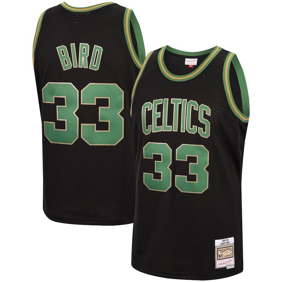 Men's Boston Celtics Larry Bird #33 1985-86 Mitchell & Ness Reload Hardwood Classics Black Swingman Jersey 2401FGHV